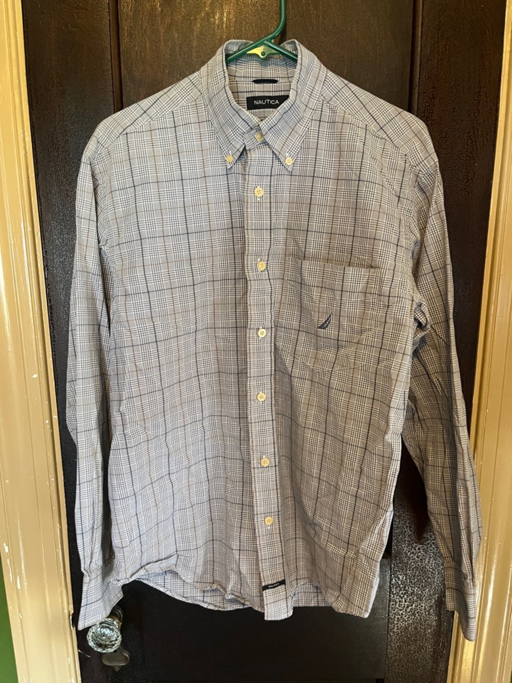 Nautica Men’s Light Blue Gray Plaid Button-Down Shirt